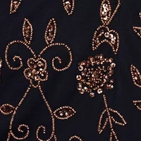 Papell Boutique Womens Beaded Embellished Short Sleeve Evening Gown