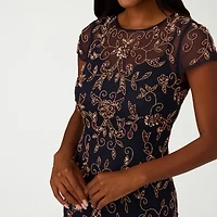 Papell Boutique Womens Beaded Short Sleeve Evening Gown
