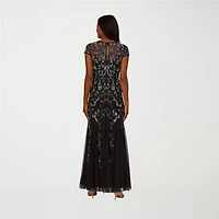 Papell Boutique Womens Beaded Embellished Short Sleeve Evening Gown