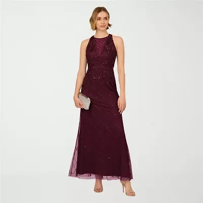 Papell Boutique Womens Beaded Embellished Sleeveless Evening Gown