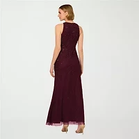 Papell Boutique Womens Beaded Embellished Sleeveless Evening Gown