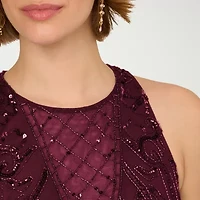 Papell Boutique Womens Beaded Embellished Sleeveless Evening Gown