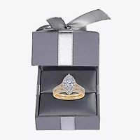 (G / Vs2-Si1) Womens 1 CT. T.W. Lab Grown White Diamond 10K Gold Marquise Side Stone Halo Bridal Set