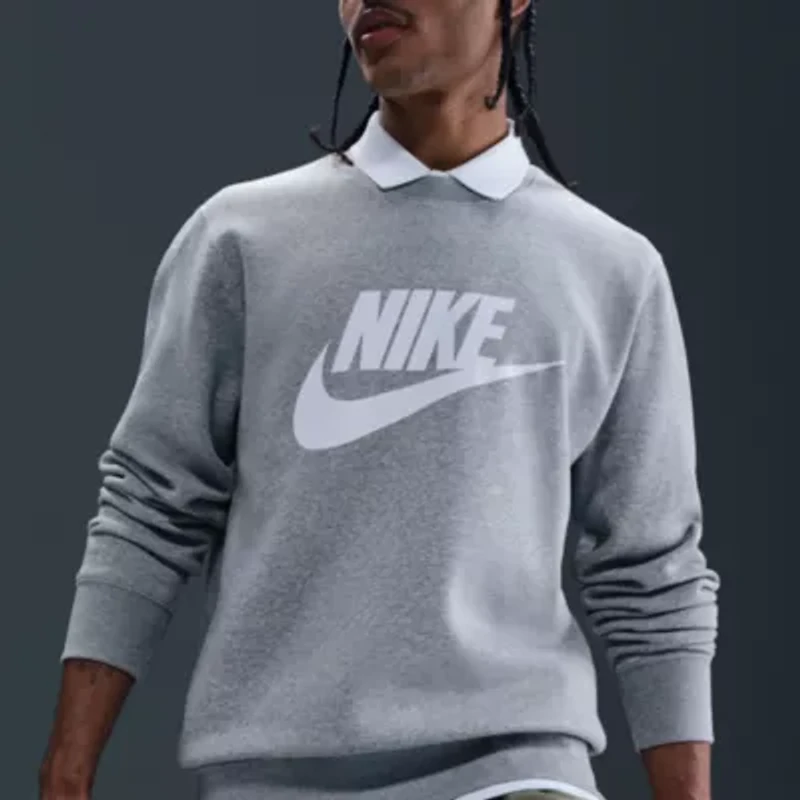 Nike Club Fleece Mens Crew Neck Long Sleeve Big and Tall Sweatshirt