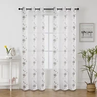 Runyan Embroidered Grommet Top Sheer Set of 2 Curtain Panel