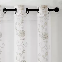Runyan Embroidered Grommet Top Sheer Set of 2 Curtain Panel