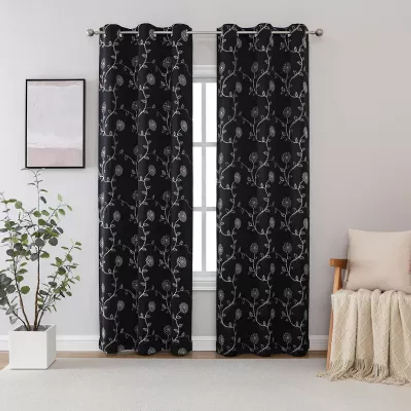 Constance Embroidered Grommet Top Blackout Set of 2 Curtain Panel