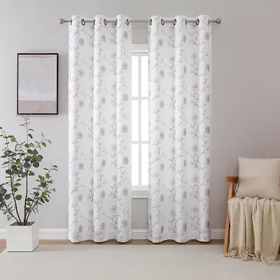 Constance Embroidered Grommet Top Blackout Set of 2 Curtain Panel