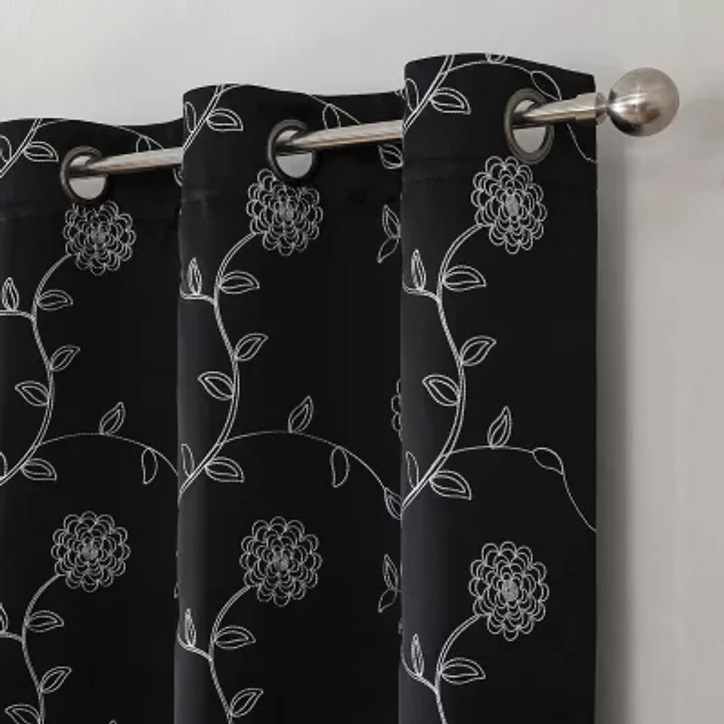 Constance Embroidered Grommet Top Blackout Set of 2 Curtain Panel