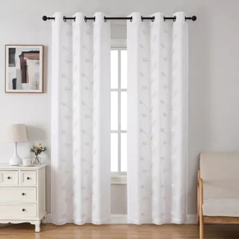 Esmeray Embroidered Grommet Top Sheer Set of 2 Curtain Panel