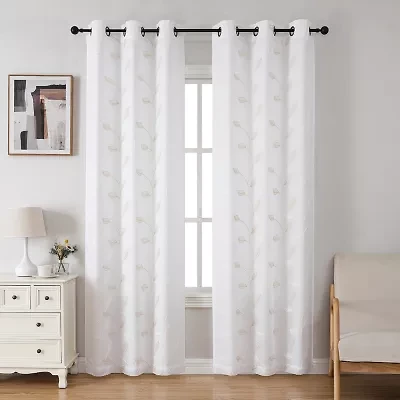 Esmeray Embroidered Grommet Top Sheer Set of 2 Curtain Panel