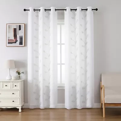 Esmeray Embroidered Grommet Top Sheer Set of 2 Curtain Panel