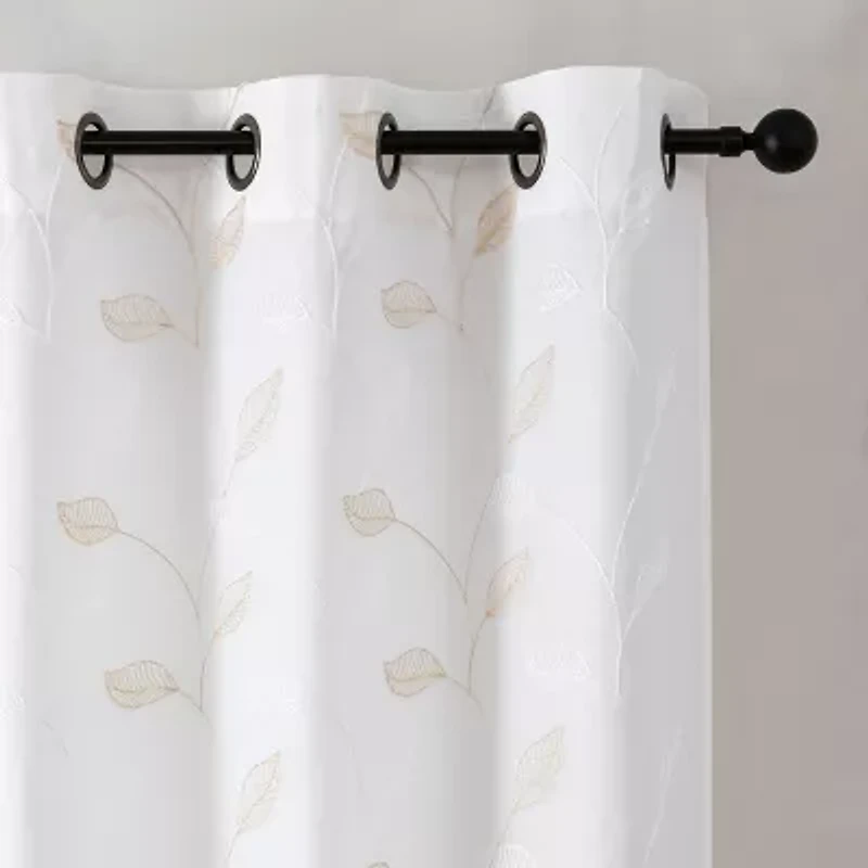 Esmeray Embroidered Grommet Top Sheer Set of 2 Curtain Panel
