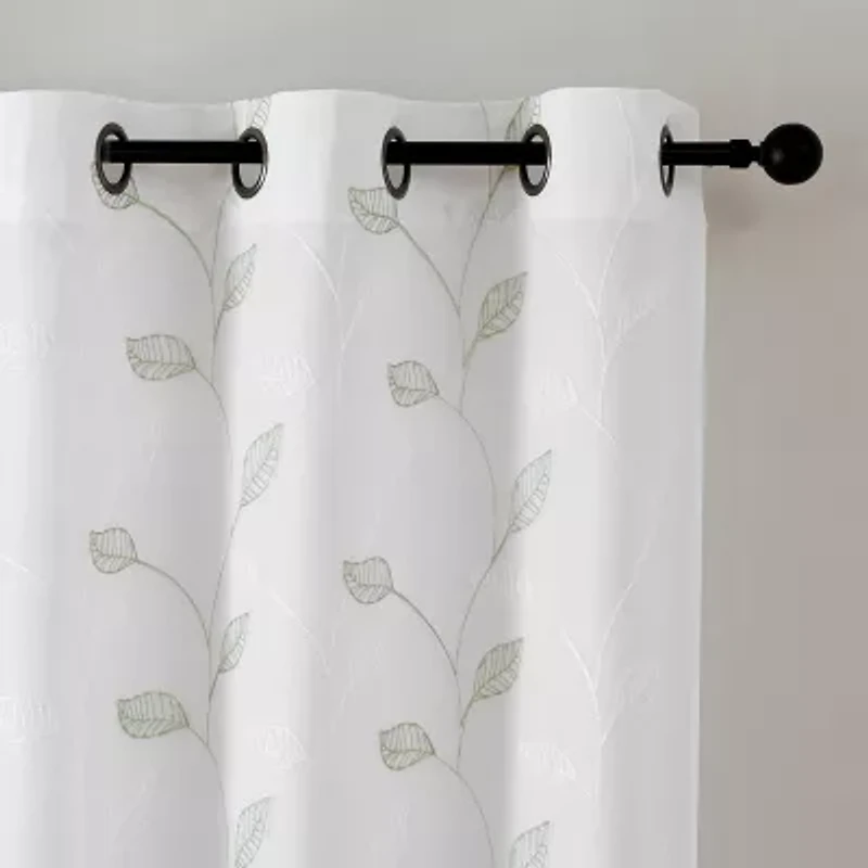 Esmeray Embroidered Grommet Top Sheer Set of 2 Curtain Panel