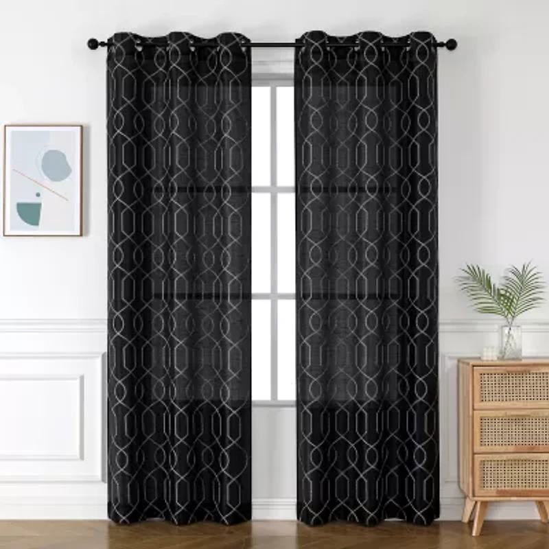Luke Embroidered Grommet Top Light-Filtering Set of 2 Curtain Panel