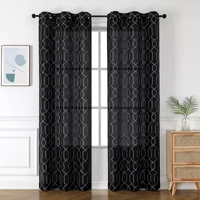 Luke Embroidered Grommet Top Light-Filtering Set of 2 Curtain Panel