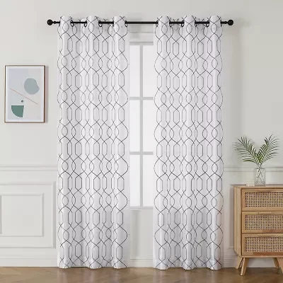 Luke Embroidered Grommet Top Light-Filtering Set of 2 Curtain Panel