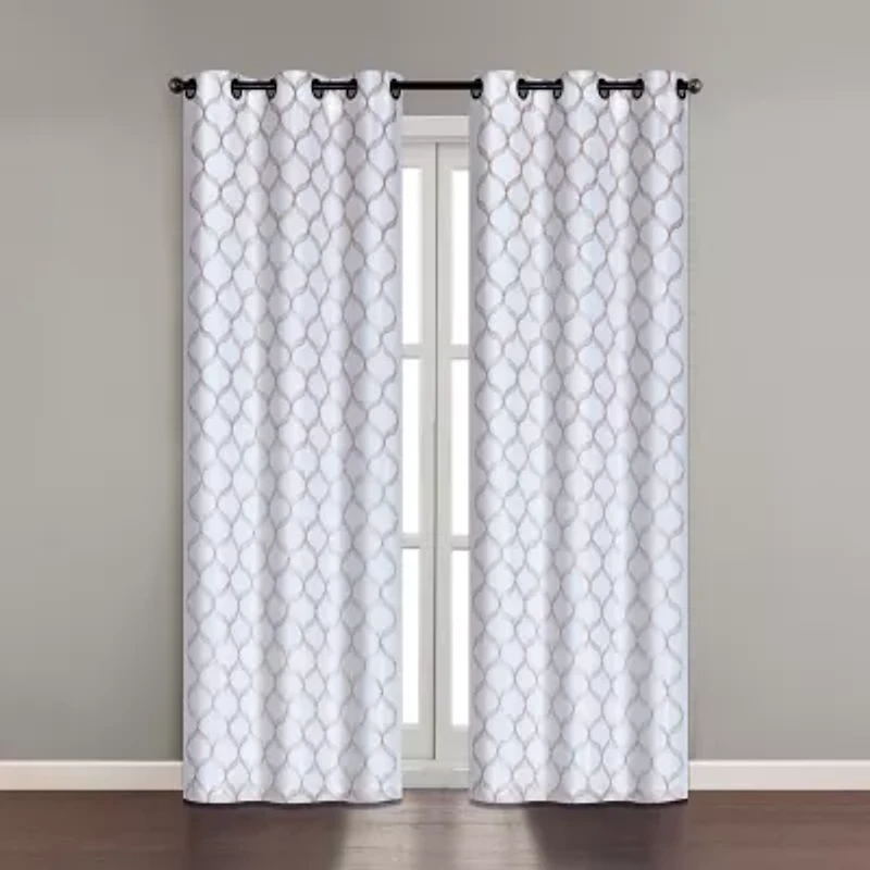 Rowan Embroidered Grommet Top Sheer Set of 2 Curtain Panel