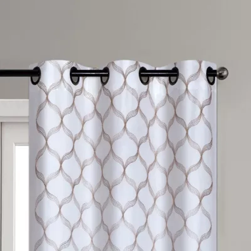 Rowan Embroidered Grommet Top Sheer Set of 2 Curtain Panel