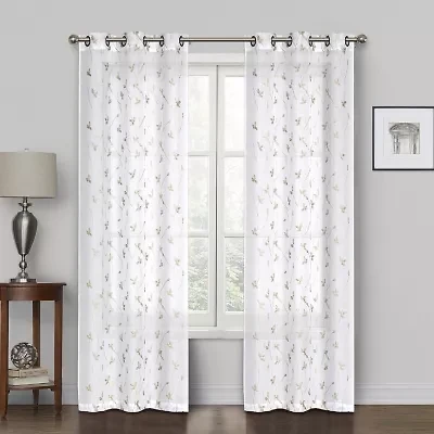Regal Home Addison Embroidered Grommet Top Sheer Set of 2 Curtain Panel