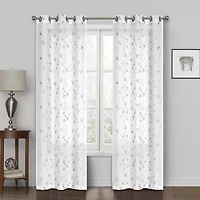 Regal Home Addison Embroidered Grommet Top Sheer Set of 2 Curtain Panel