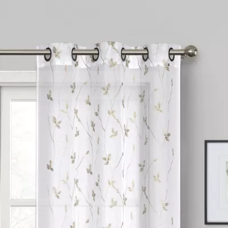 Regal Home Addison Embroidered Grommet Top Sheer Set of 2 Curtain Panel