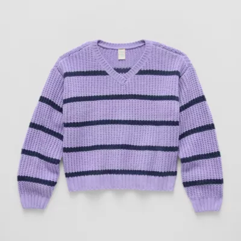 Thereabouts Little & Big Kid Girls V Neck Long Sleeve Pullover Sweater