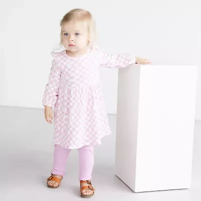 Grayson Little Baby Girls Long Sleeve Rib Knit Checked Dress Set