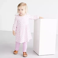 Grayson Little Baby Girls Long Sleeve Rib Knit Checked Dress Set