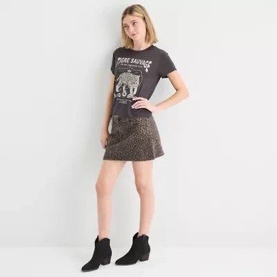Arizona Cheetah Womens Denim Skirt-Juniors