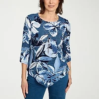 Alfred Dunner Classics Womens Crew Neck 3/4 Sleeve T-Shirt