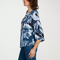 Alfred Dunner Classics Womens Crew Neck 3/4 Sleeve T-Shirt