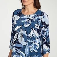 Alfred Dunner Classics Womens Crew Neck 3/4 Sleeve T-Shirt