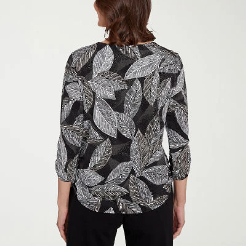 Alfred Dunner Classics Womens Crew Neck 3/4 Sleeve T-Shirt