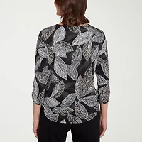 Alfred Dunner Classics Womens Crew Neck 3/4 Sleeve T-Shirt