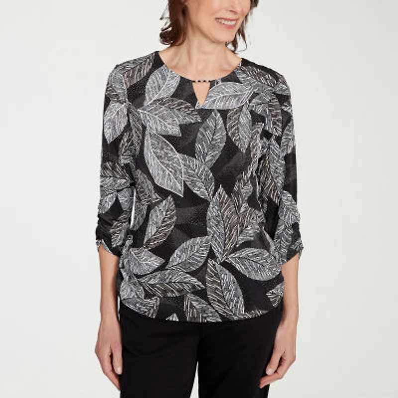 Alfred Dunner Classics Womens Crew Neck 3/4 Sleeve T-Shirt