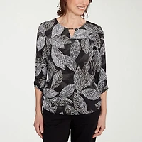 Alfred Dunner Classics Womens Crew Neck 3/4 Sleeve T-Shirt