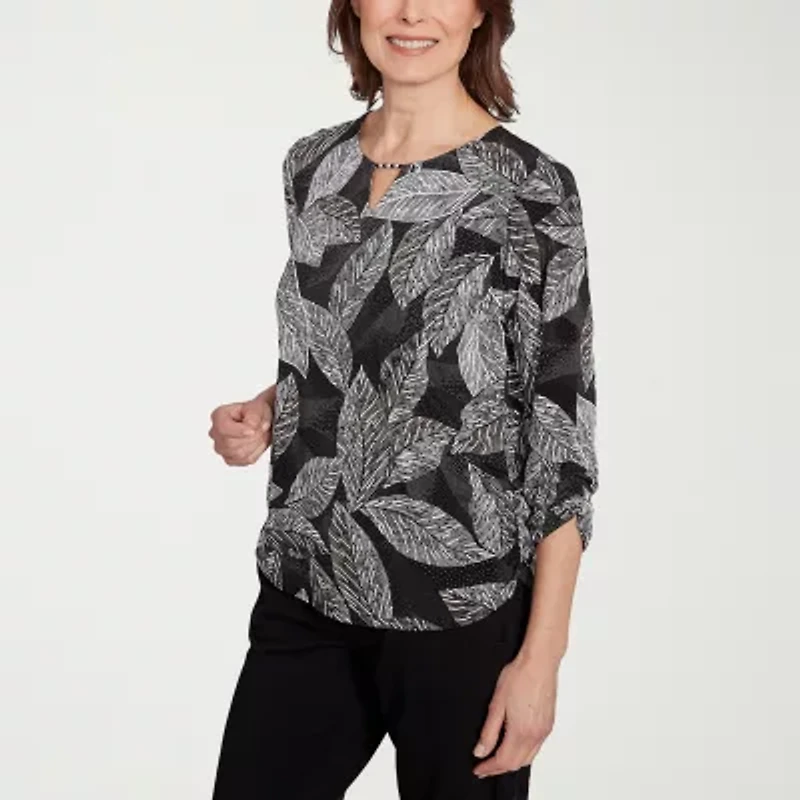 Alfred Dunner Classics Womens Crew Neck 3/4 Sleeve T-Shirt