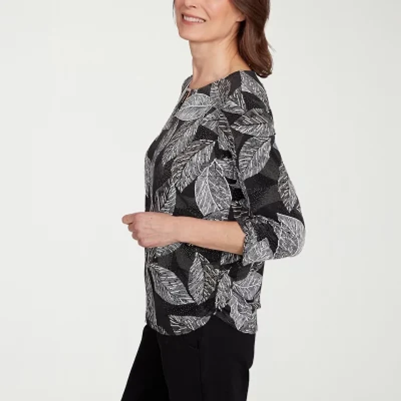 Alfred Dunner Classics Womens Crew Neck 3/4 Sleeve T-Shirt