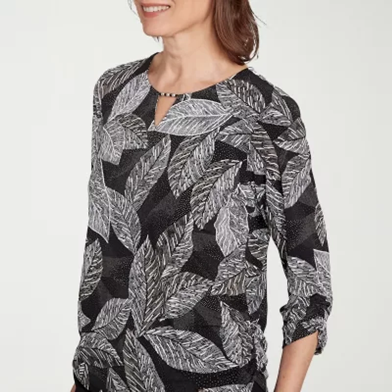 Alfred Dunner Classics Womens Crew Neck 3/4 Sleeve T-Shirt