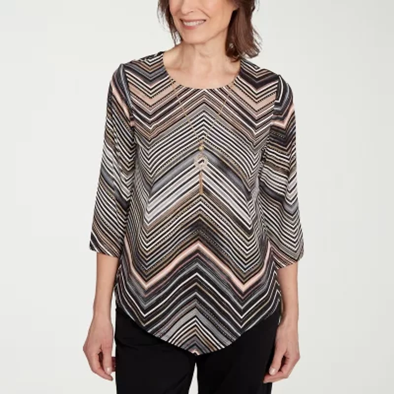 Alfred Dunner Classics Womens Crew Neck 3/4 Sleeve T-Shirt