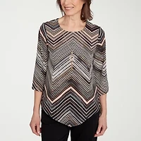 Alfred Dunner Classics Womens Crew Neck 3/4 Sleeve T-Shirt