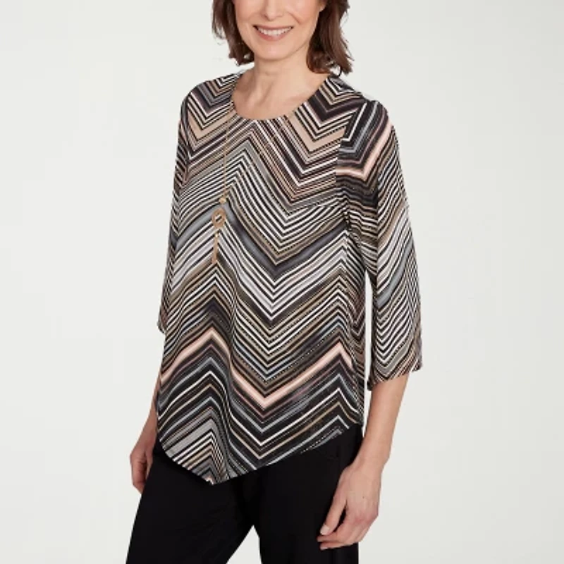 Alfred Dunner Classics Womens Crew Neck 3/4 Sleeve T-Shirt