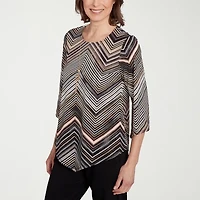 Alfred Dunner Classics Womens Crew Neck 3/4 Sleeve T-Shirt