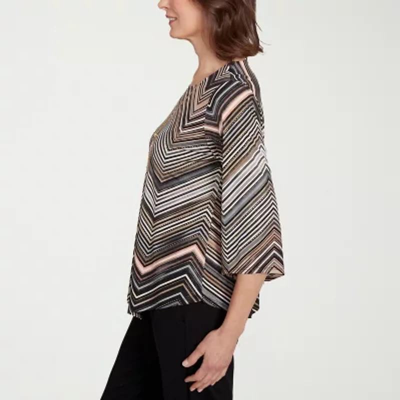 Alfred Dunner Classics Womens Crew Neck 3/4 Sleeve T-Shirt