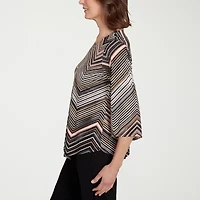 Alfred Dunner Classics Womens Crew Neck 3/4 Sleeve T-Shirt