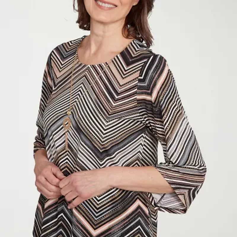 Alfred Dunner Classics Womens Crew Neck 3/4 Sleeve T-Shirt