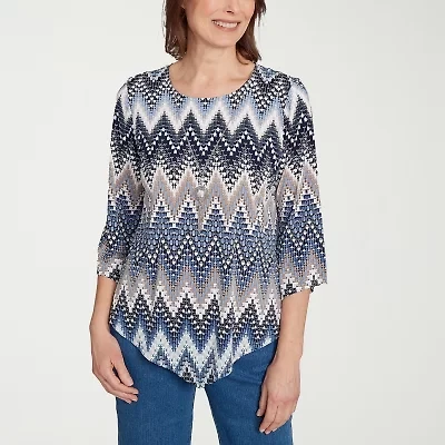 Alfred Dunner Classics Womens Crew Neck 3/4 Sleeve T-Shirt