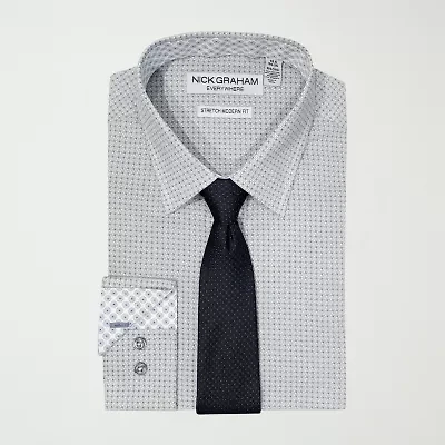 Nick Graham Mens Spread Collar Long Sleeve Shirt + Tie Set