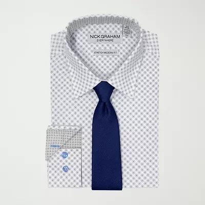 Nick Graham Mens Spread Collar Long Sleeve Shirt + Tie Set